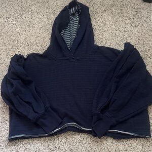 Free People Movement Distressed Cropped Blue Hooded Sweatshirt XS